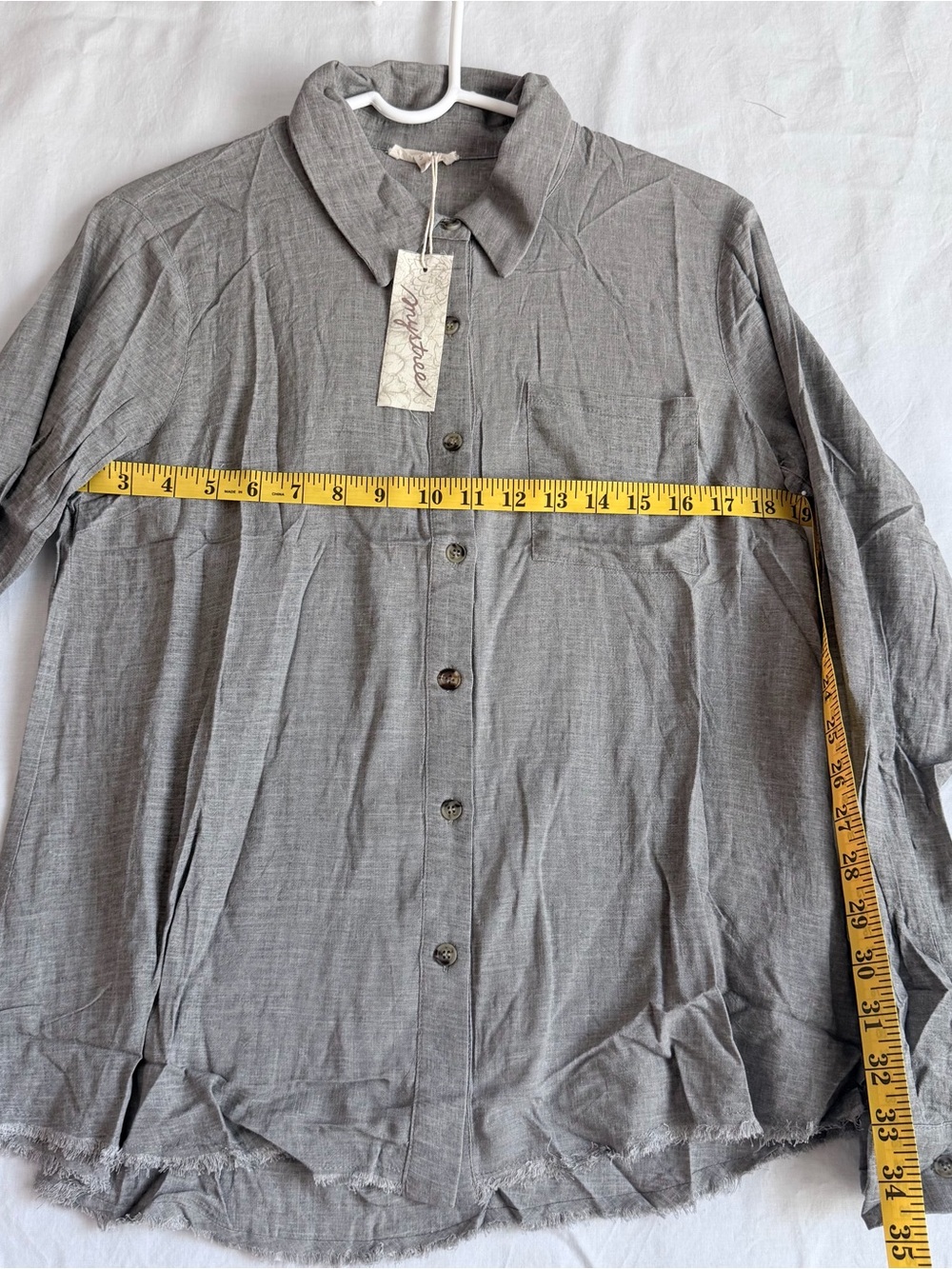 Mystree Smokey Grey Button-Front Linen Blend Blouse (D0003) - Picture 4 of 6